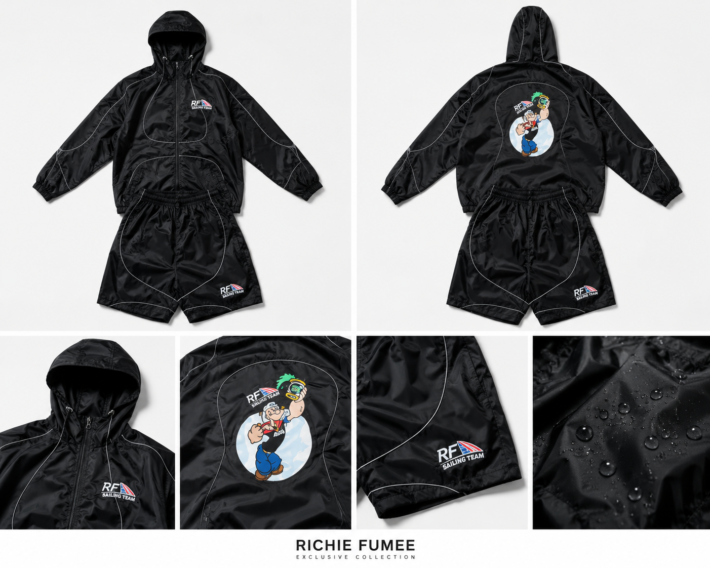 Richie Fumee Sailing Team Black Windbreaker Hoodie & Shorts Set