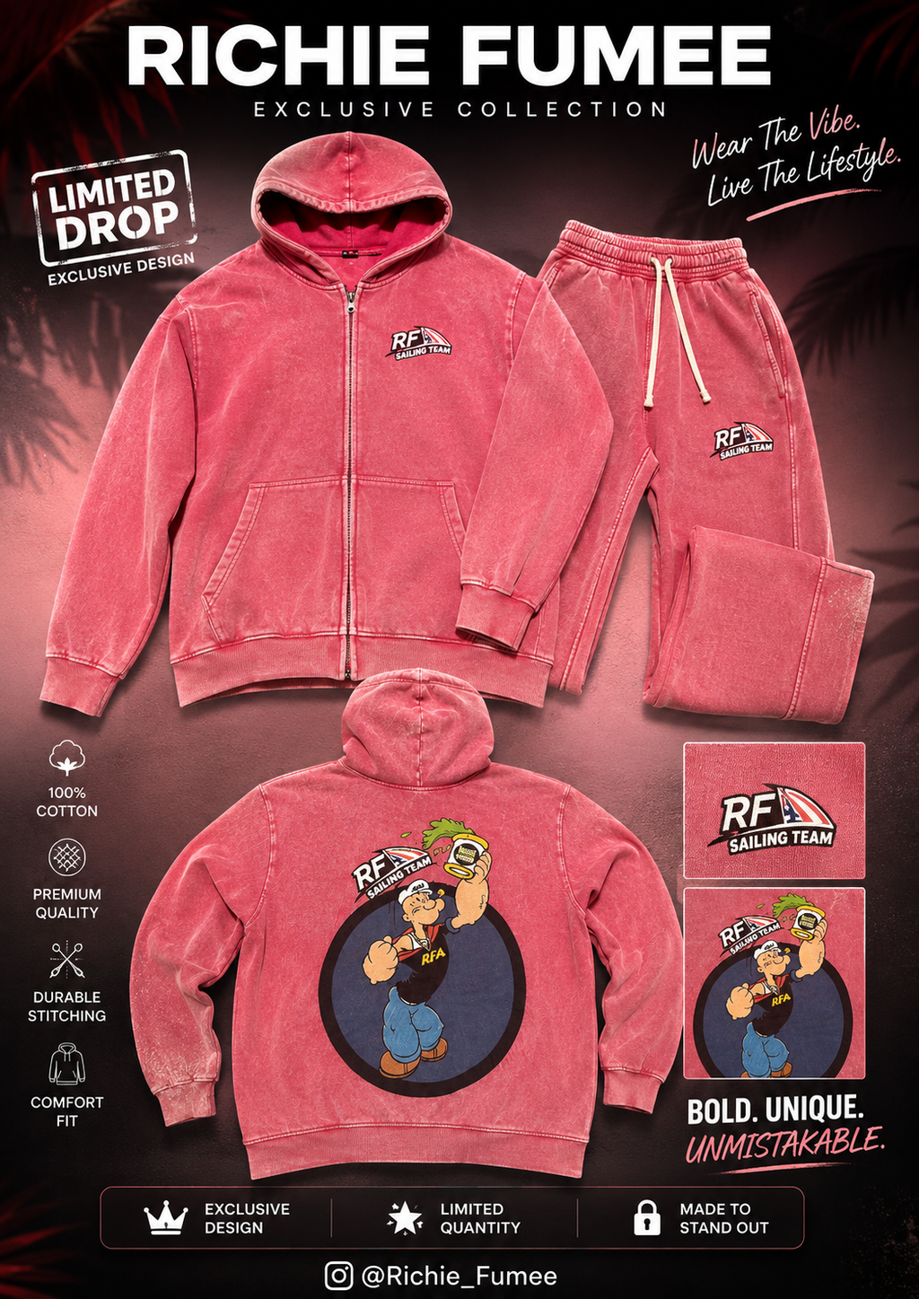 Richie Fumee Sailing Team Pink Hoodie & Pants Set
