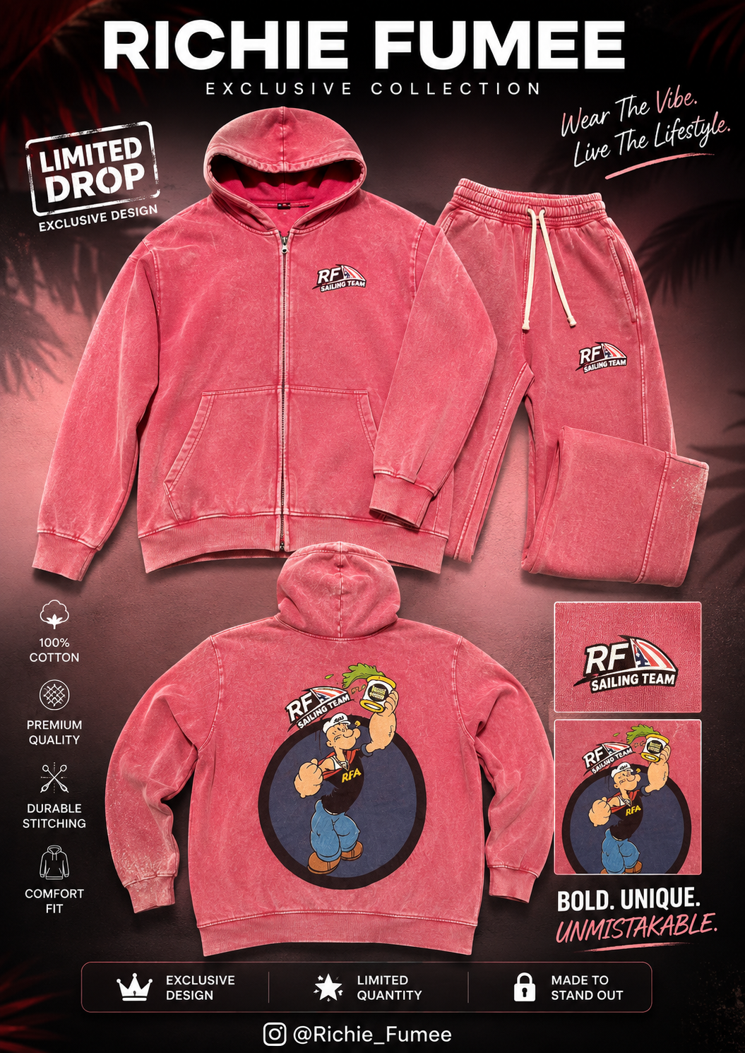 Richie Fumee Sailing Team Pink Hoodie & Pants Set