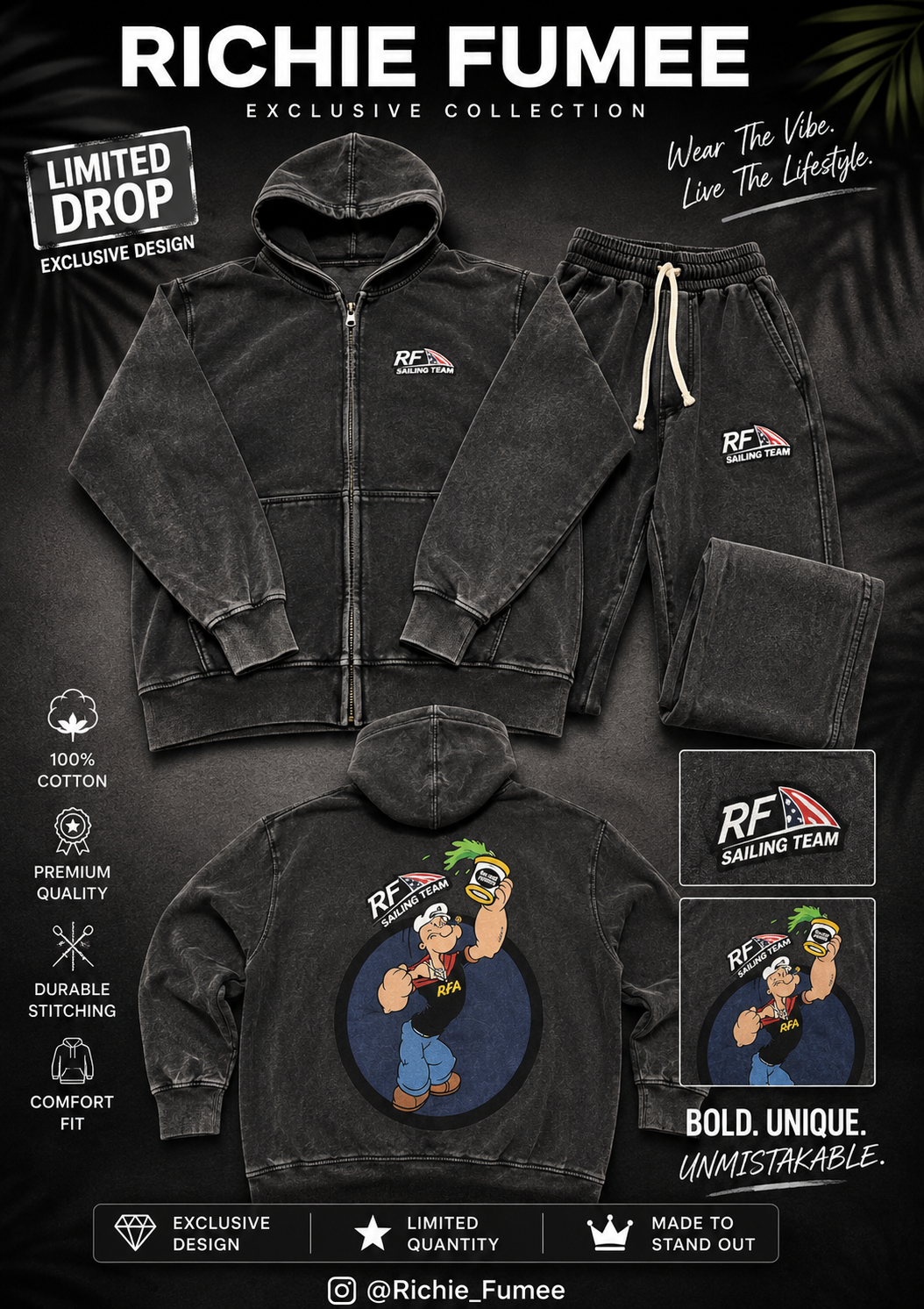 Richie Fumee Sailing Team Black Hoodie & Pants Set