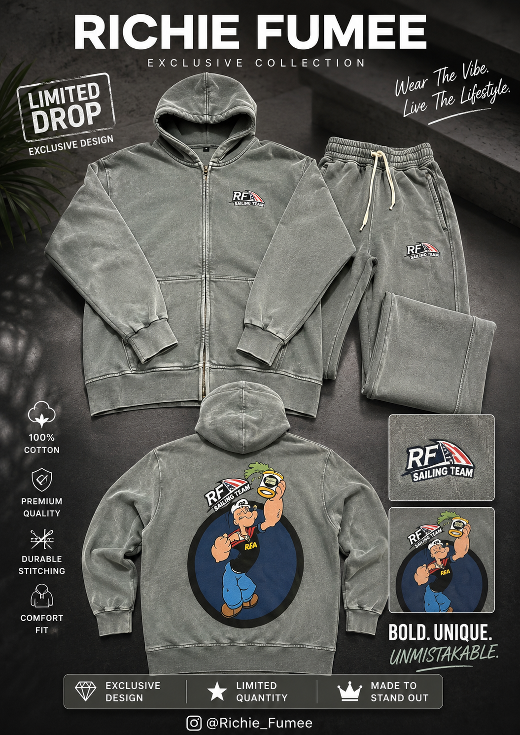 Richie Fumee Sailing Team Gray Hoodie & Pants Set